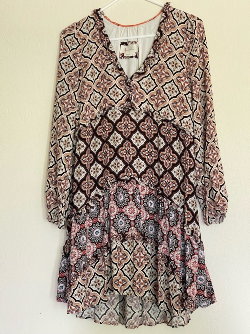Anthropologie Tiered Long Sleeve Mini Dress Size S